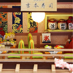 Sushi restaurant craft kit with music box for a detailed miniature world display