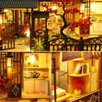 Yaquan Court miniature pavilion kit with soft LED lighting for a cabinet or table display