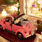 Provence Lavender miniature house kit with a protective dust cover for desk display