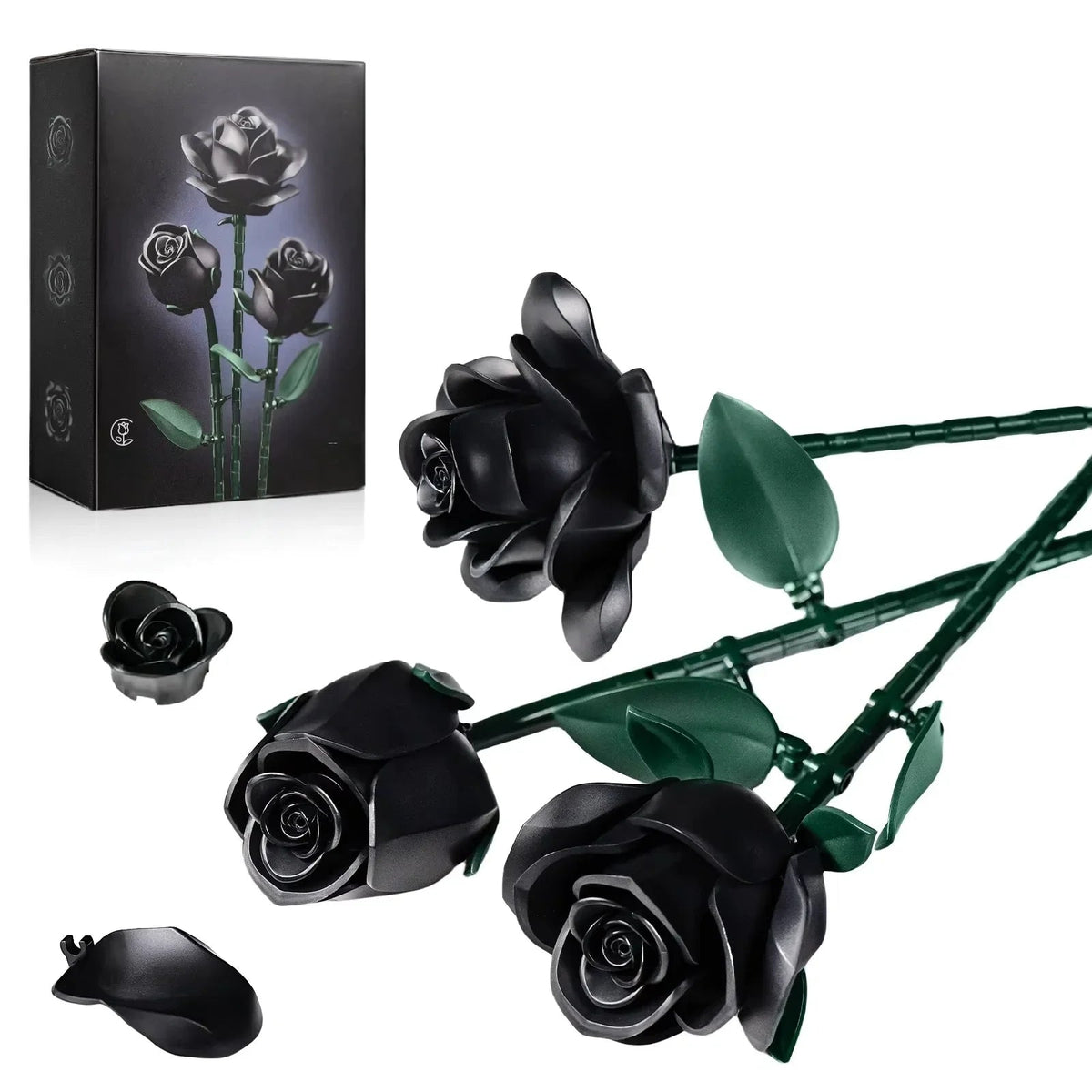 608 piece 12 rose building blocks bouquet with three LED lights for an illuminated display — Gearfinch