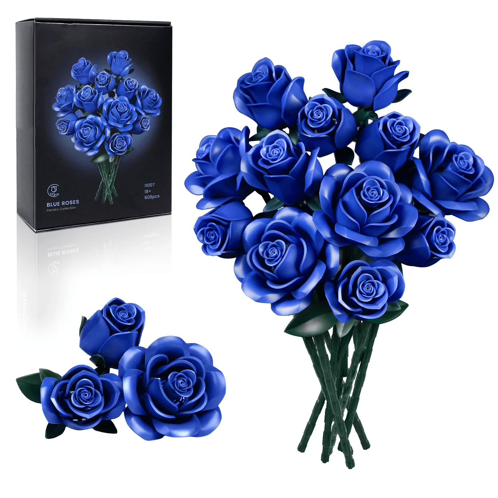 Blue rose bouquet blocks set with 12 buildable flowers for a lasting home arrangement — Gearfinch