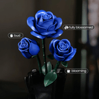 Blue rose building blocks bouquet for her, a Valentine's Day project and finished floral display