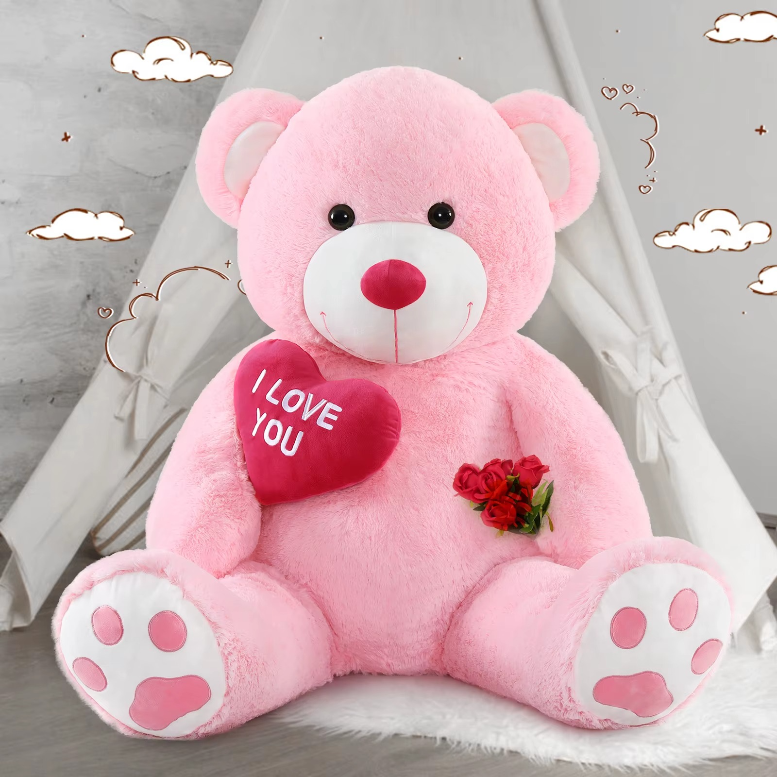 Pink giant teddy bear for a room setup, available in Pink - 36 inches, Pink - 47 inches and Pink - 59 inches — Gearfinch