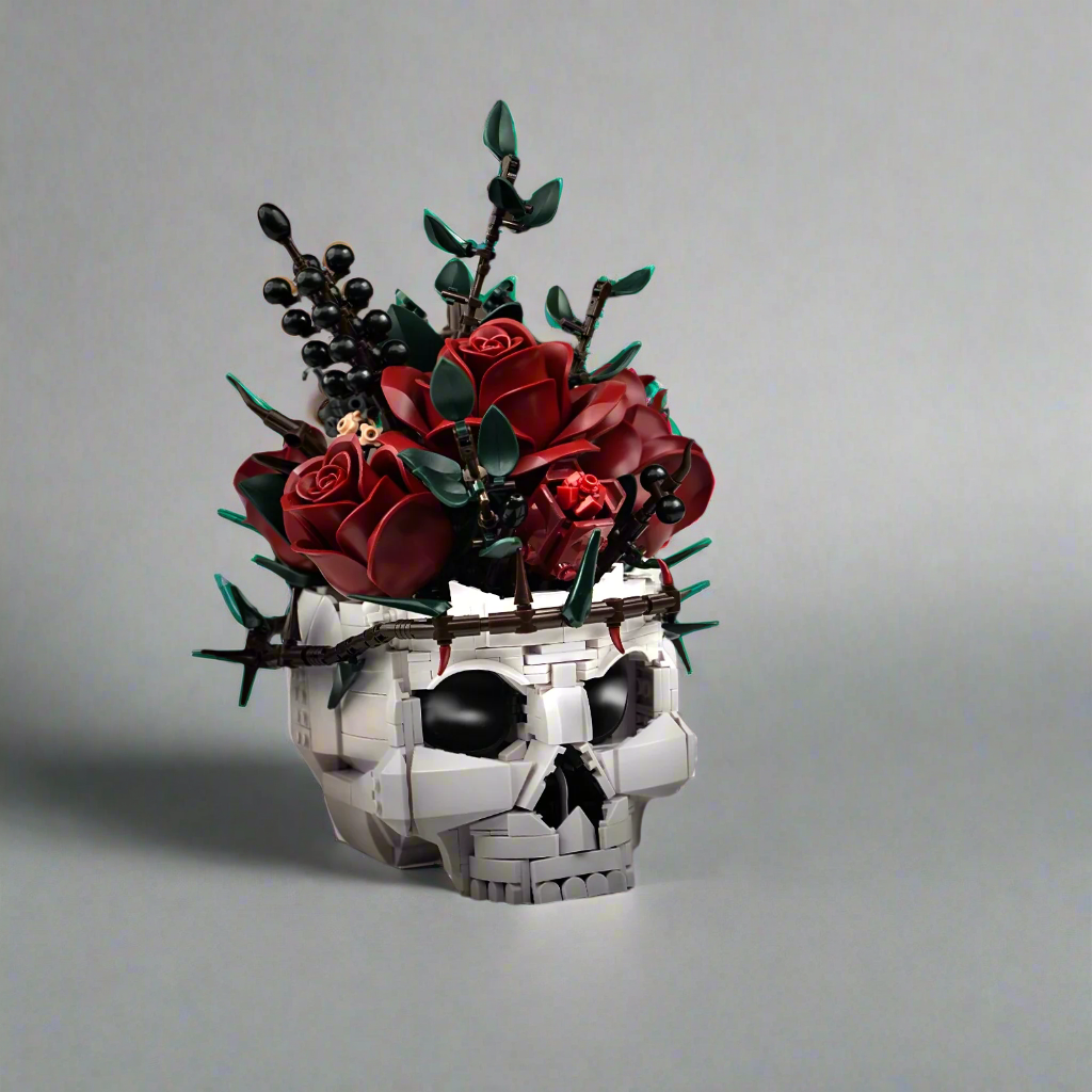 Gothic Skull Roses Bouquet Building Block Set
