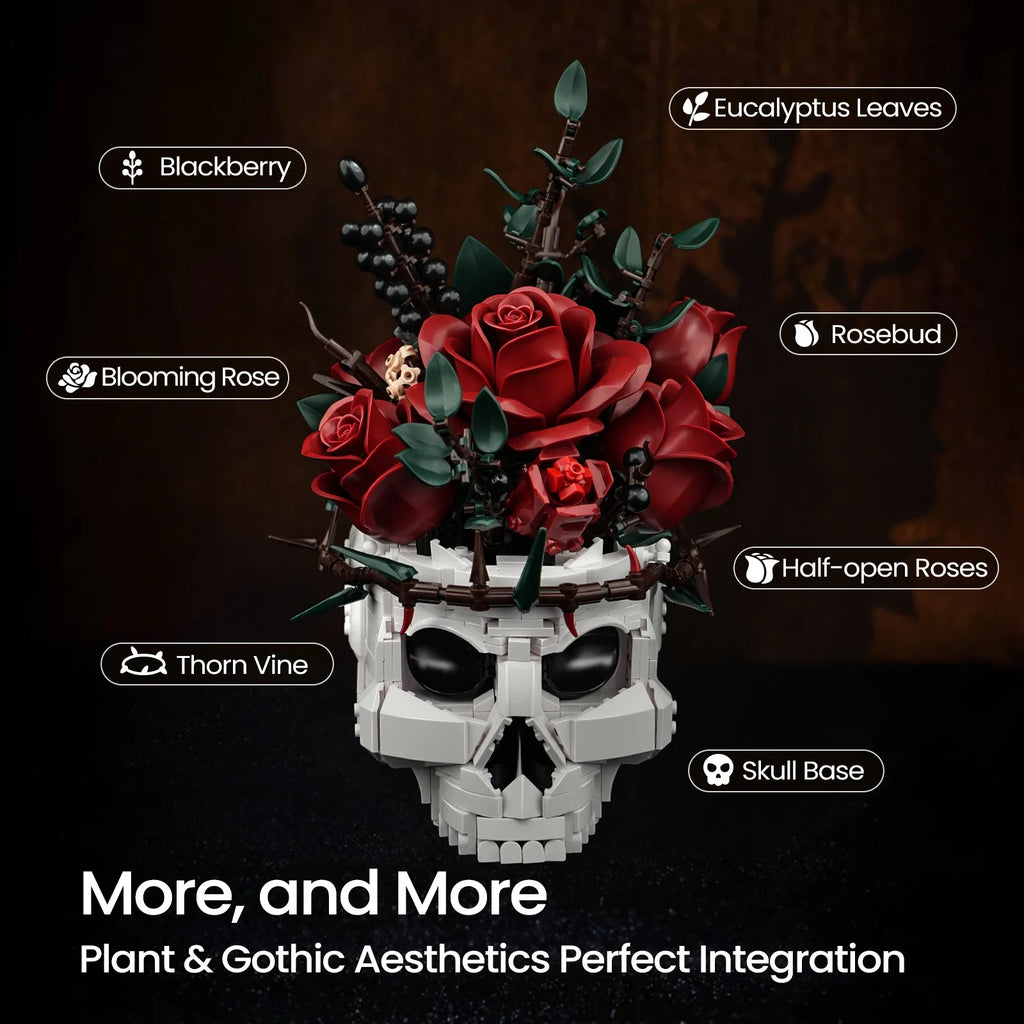 Gothic Skull Roses Bouquet Building Block Set