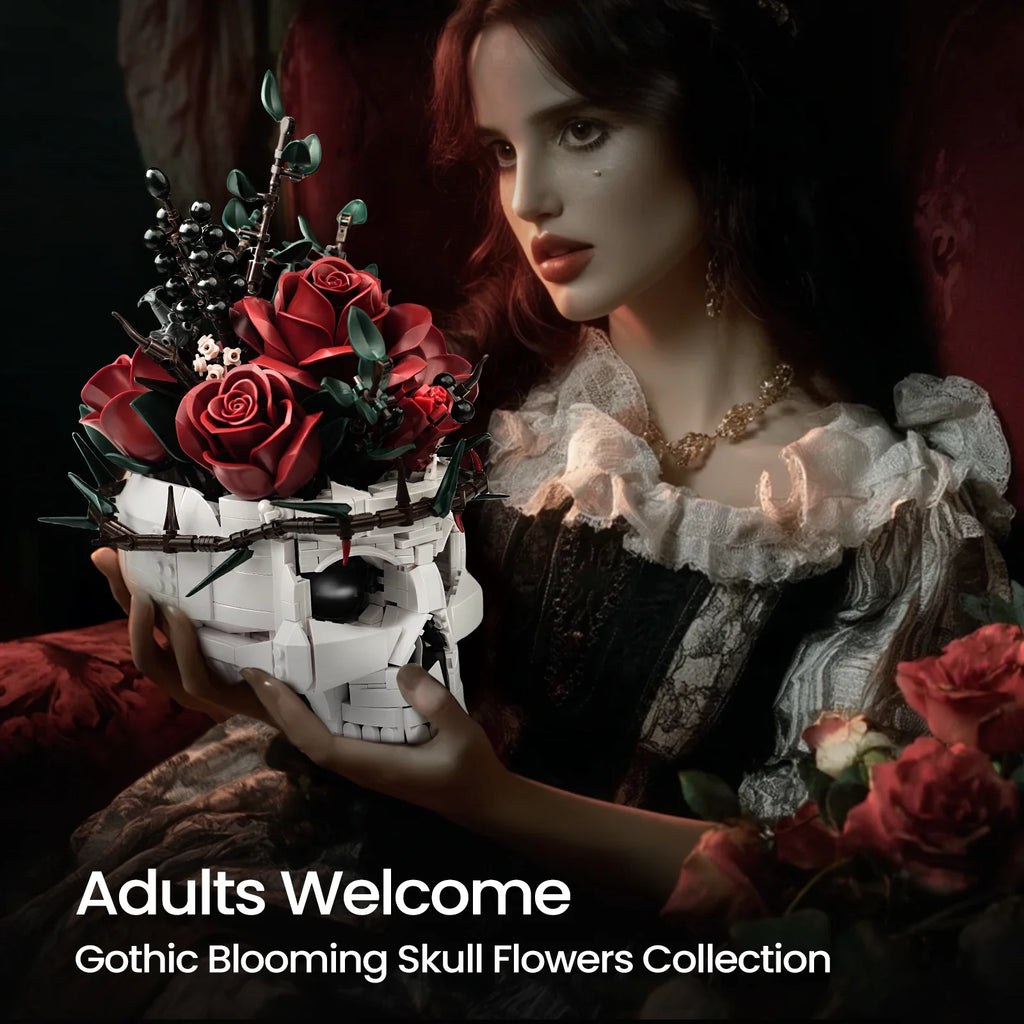 Gothic Skull Roses Bouquet Building Block Set