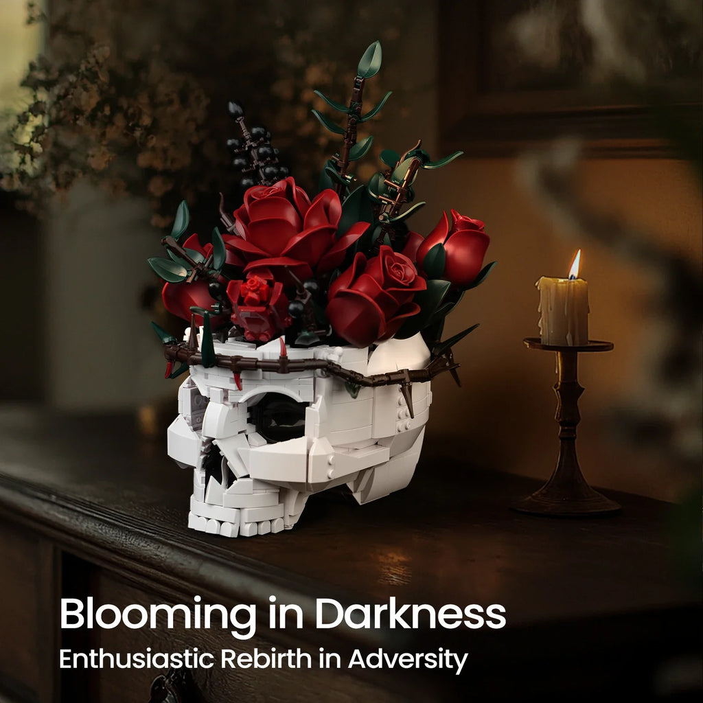 Gothic Skull Roses Bouquet Building Block Set