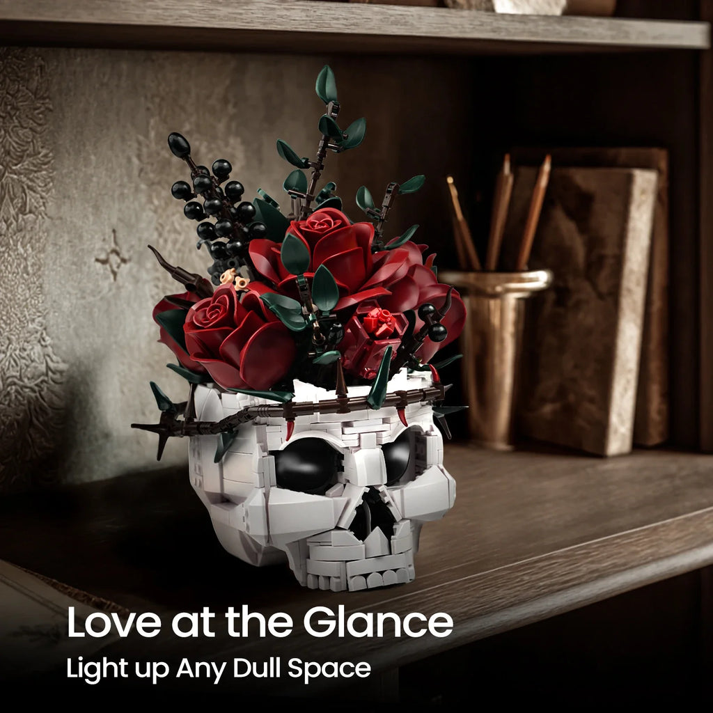 Gothic Skull Roses Bouquet Building Block Set