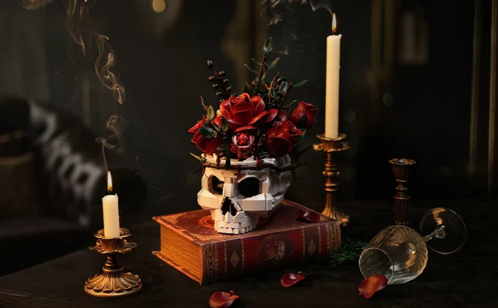 Gothic Skull Roses Bouquet Building Block Set