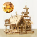 DIY Villa 3D Wooden Model Kit with Light Castle Puzzles Assembly Desk