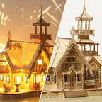 Advanced 3D wooden castle puzzle for a methodical hands-on building project and desk display