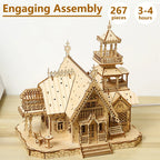 Tool-free assembly desk castle model using a mortise and tenon system for wooden kit builders