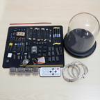 Walnut IN12 nixie tube clock kit parts inventory with vacuum tubes, components, glass dome and base