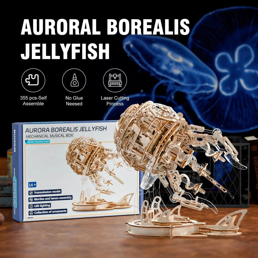 Enchanted Aurora Jellyfish Music Box 3D Wooden Puzzle