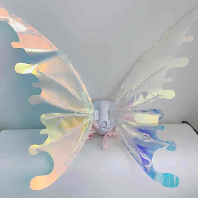 Iridescent fairy costume wings with Warm yellow LED or Multicolor LED lighting for festival outfits — Gearfinch