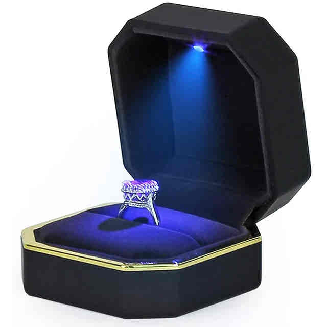 Pink Crown Ring proposal box light with automatic blue LED for a deliberate ring reveal — Gearfinch