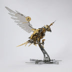 Stainless steel bird puzzle in Gold Eagle, Silver Eagle, and Red Eagle finishes with assembly manual
