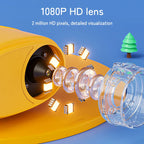 Yellow kids microscope with a built-in screen for observing small details during family science activities