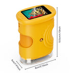 Yellow Micro Explorer kids microscope shown with its size details for portable observation