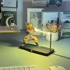 Golden yellow LED beam figurine for a Dragon Ball themed desk, gaming setup, or collector shelf