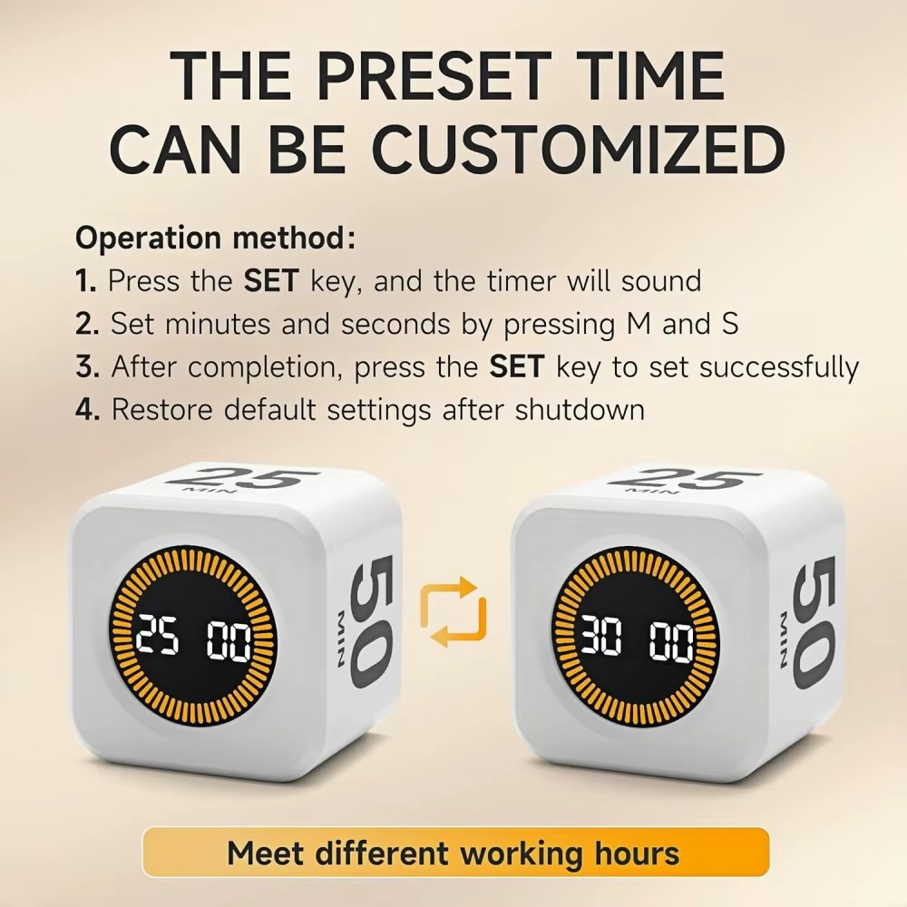 Pomodoro Timer Cube with Flip Productivity Countdown Presets
