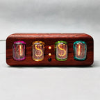 Hardwood tube clock with optional copper-leg stand for steampunk desk decor