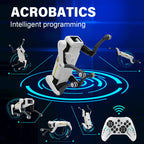 Voice controlled robotic dog toy performing sit, roll over and handshake commands