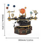 Manual hand-crank solar system model with planets orbiting an illuminated LED sun