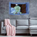 Funny Squidward wall tapestry for living room decor and playful character wall art