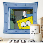 Squidward wall tapestry for childhood cartoon nostalgia in a dorm or bedroom