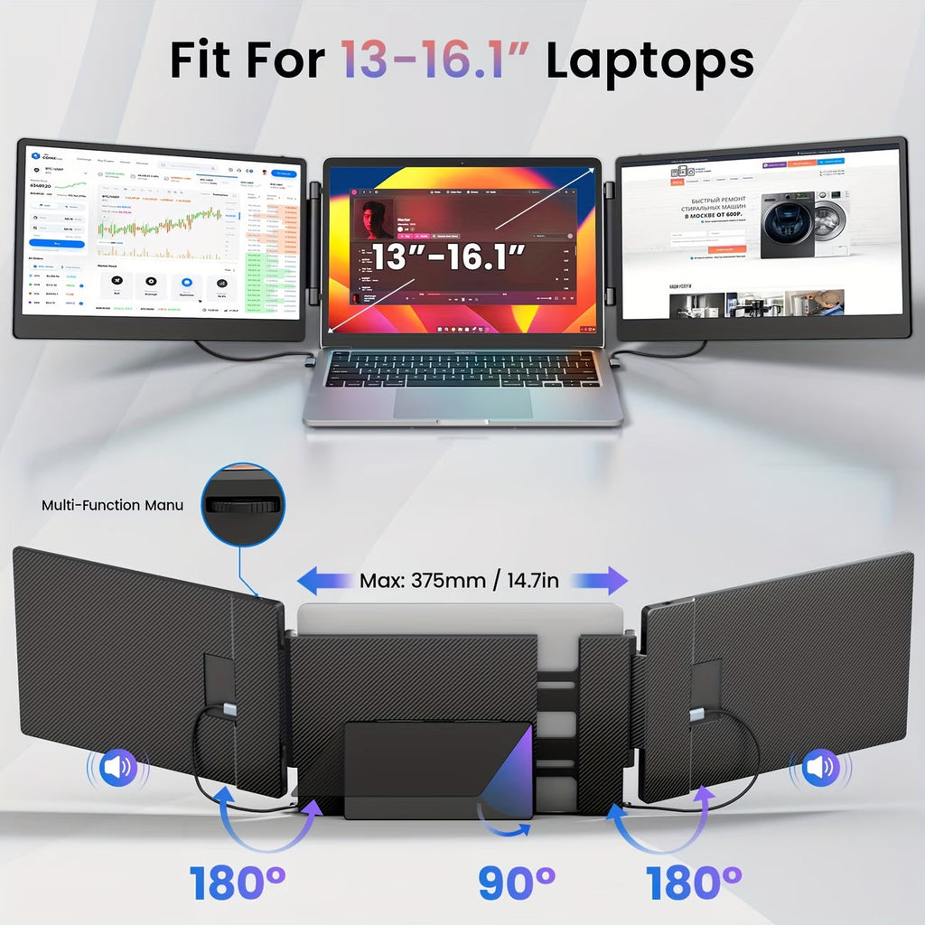 14" Triple Screen Laptop Monitor Extender FHD
