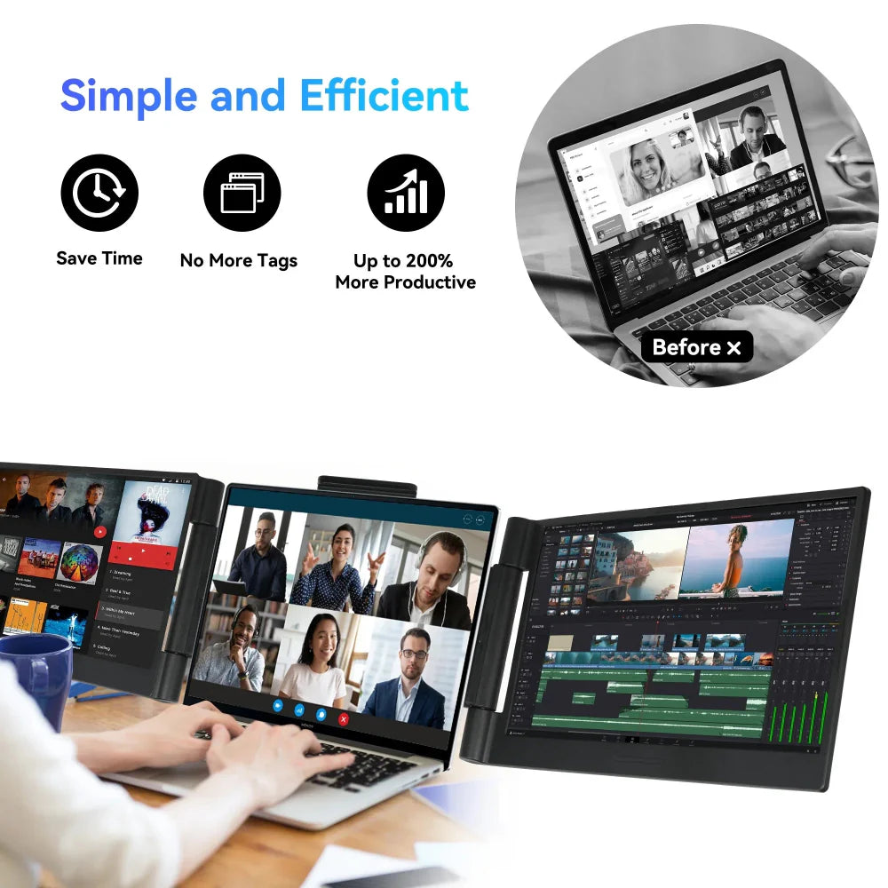 14" Triple Screen Laptop Monitor Extender FHD