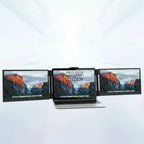Triple display laptop monitor with dual Full HD IPS panels for video editing timelines and reference windows