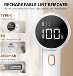 Electric lint remove fabric shaver with LED screen showing the selected speed level and remaining power