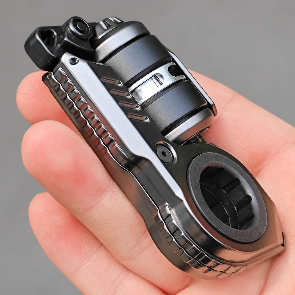 Close-up of the Gray Resonance fidget finger ring and closed roller mechanism