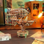 Wooden airship model kit with laser-cut numbered pieces for methodical assembly