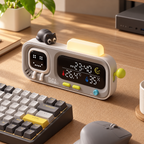 Pixel clock on a desk, styled illustration