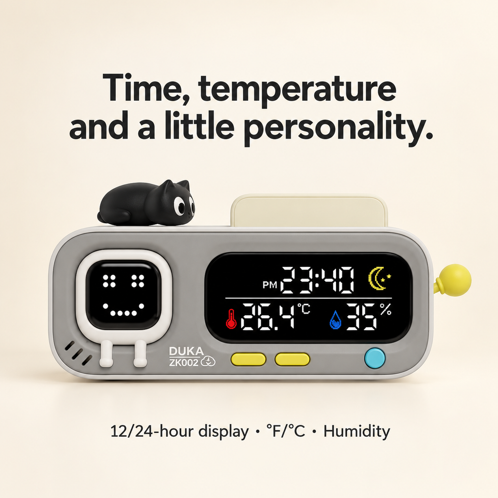 Clock, Fahrenheit/Celsius and humidity features