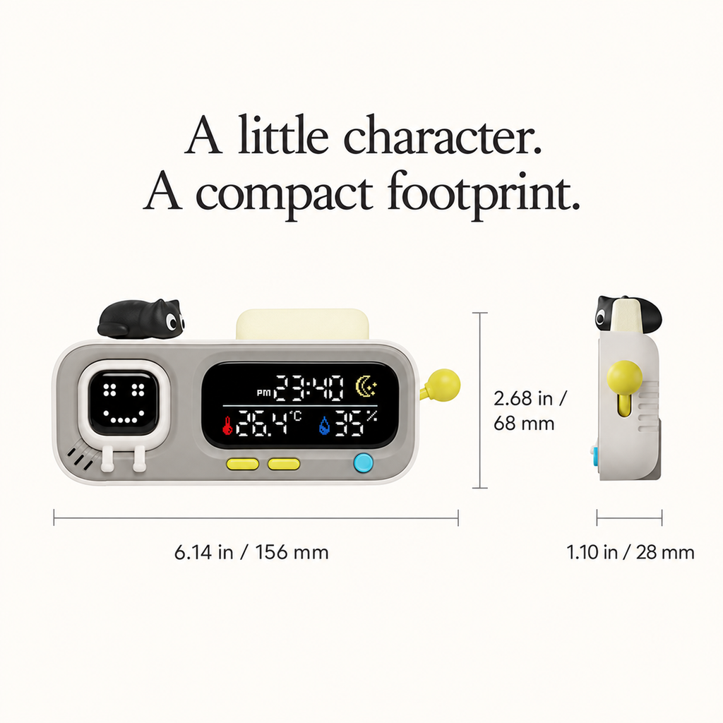 Clock dimensions: 6.14 by 2.68 by 1.10 inches