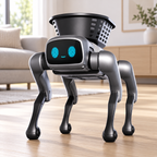 Robot dog on a floor, styled illustration