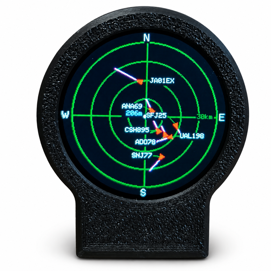 Round Wi-Fi desktop flight tracker in black, product-only lead image