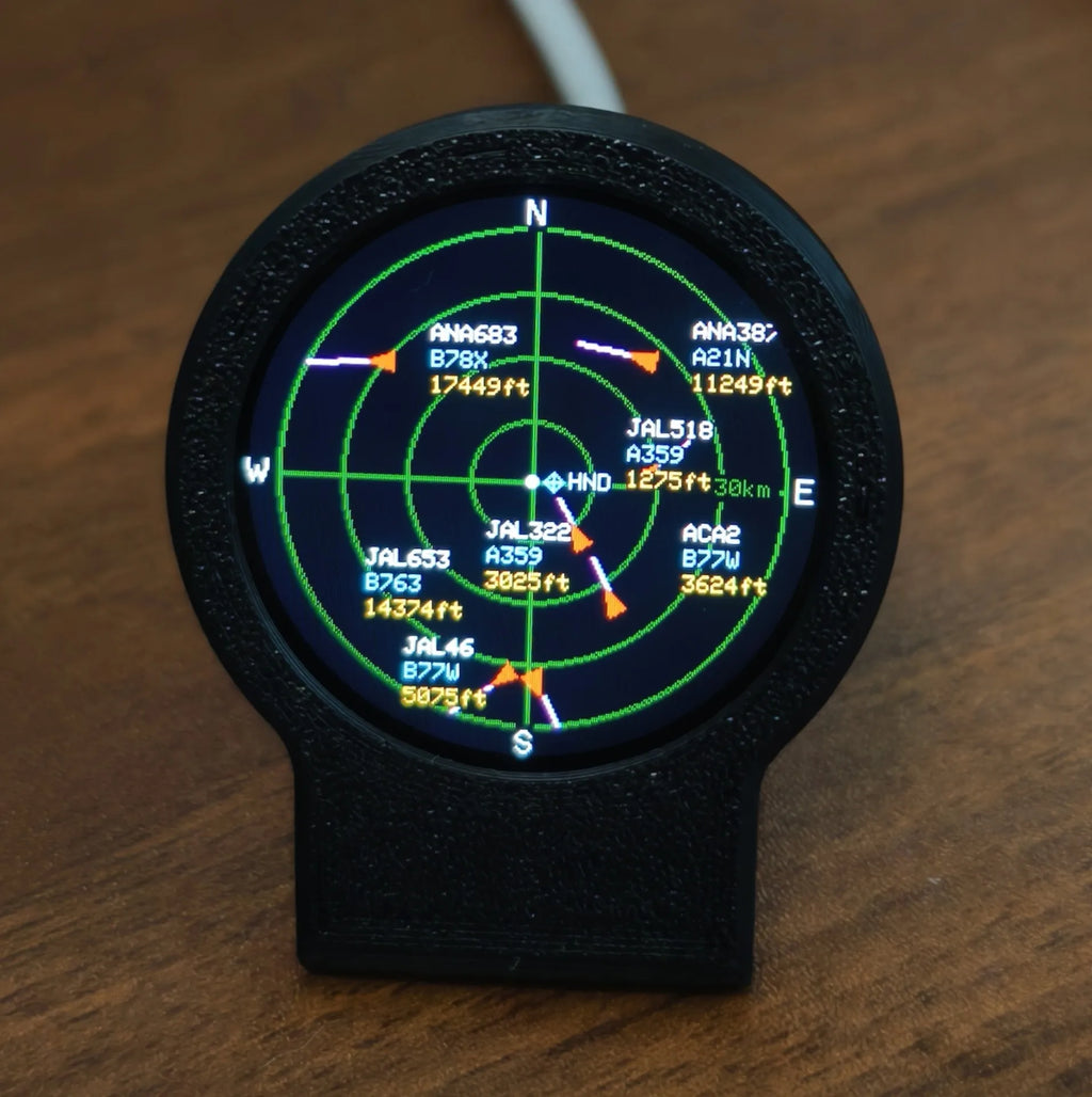 Round flight display showing aircraft labels