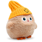 Khaki interactive plush with mustard knit hat and LED eyes
