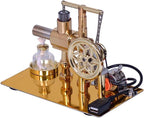 Compact Stirling engine power display measuring 6.5 by 3.7 by 4.5 inches for desk use