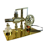 Mechanical Stirling engine generator lighting an LED during a heat energy demonstration
