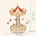 Christmas gift for her, a wooden music box puzzle with nostalgic carnival styling and moving chairs