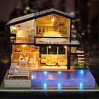 Time Apartment Set + Music Box miniature apartment kit with warm LED lighting for evening display